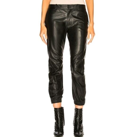 Nili Lotan Black Lambskin Leather Cropped French Military Jogger Pants SZ 8 (G - Picture 1 of 10
